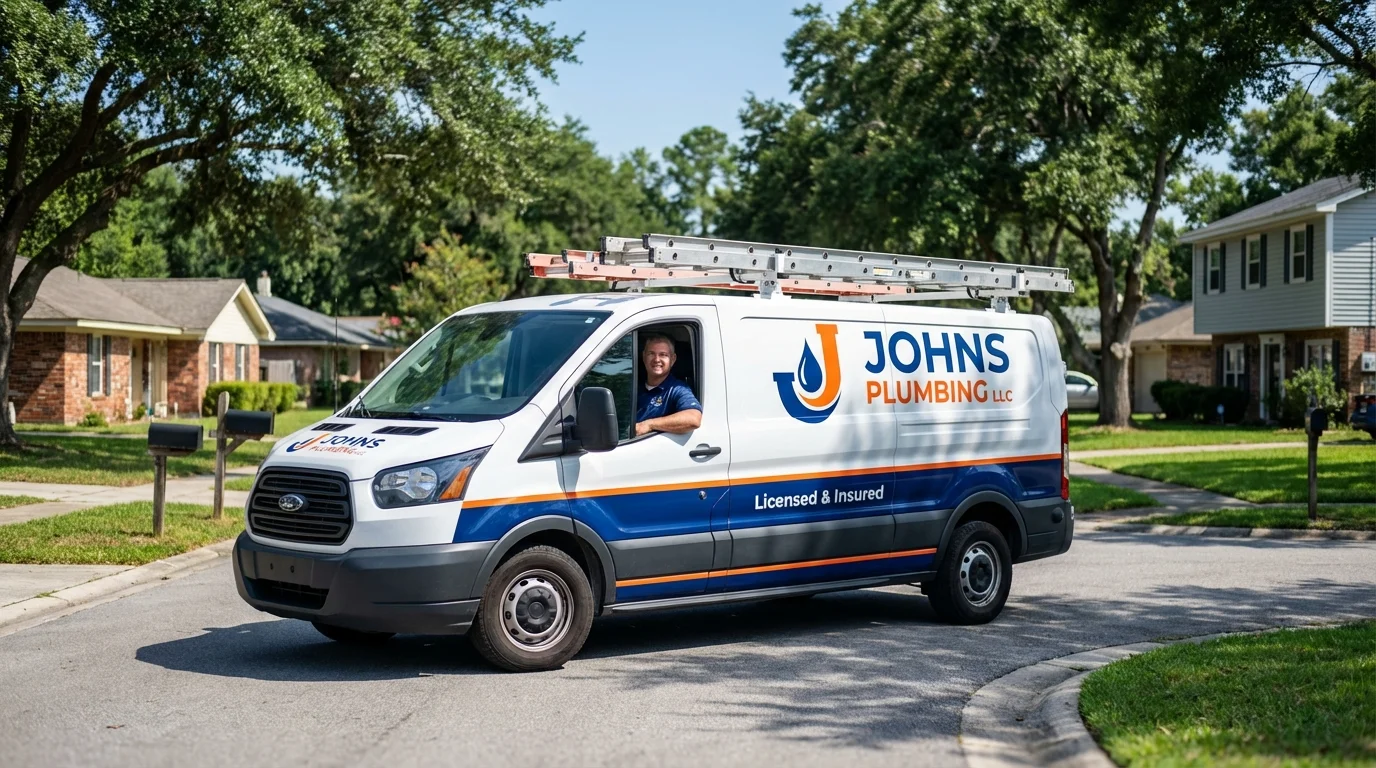 Johns Plumbing LLC service van in Turners Falls, MA