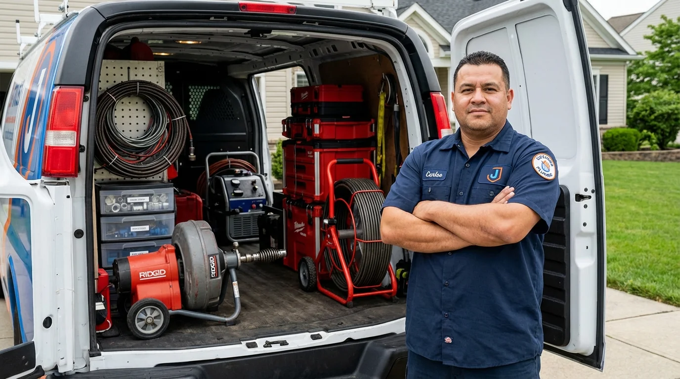 Professional drain cleaning equipment and Johns Plumbing LLC plumber in Turners Falls