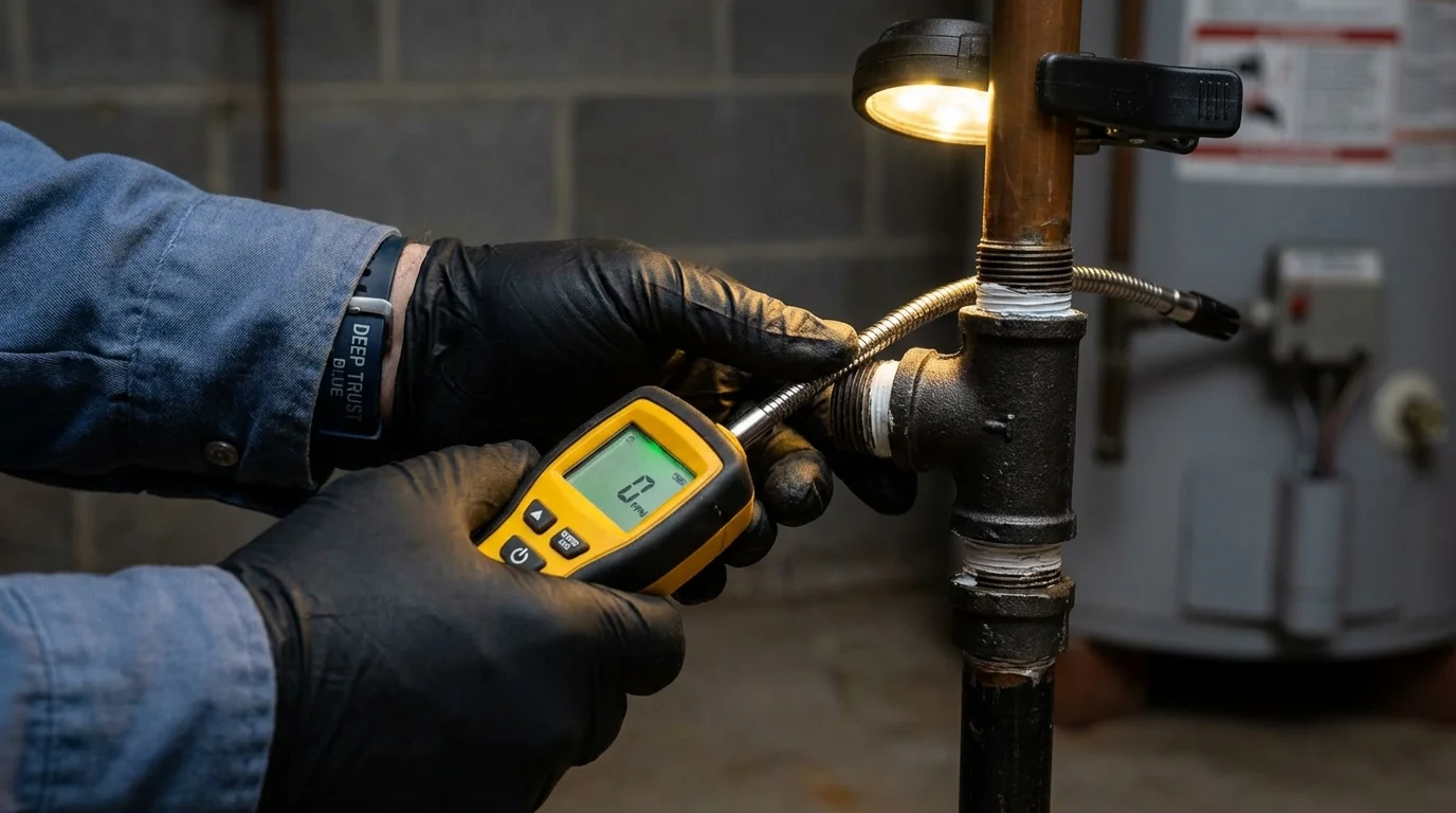 Gas leak detection with electronic sniffer by Johns Plumbing LLC in Turners Falls