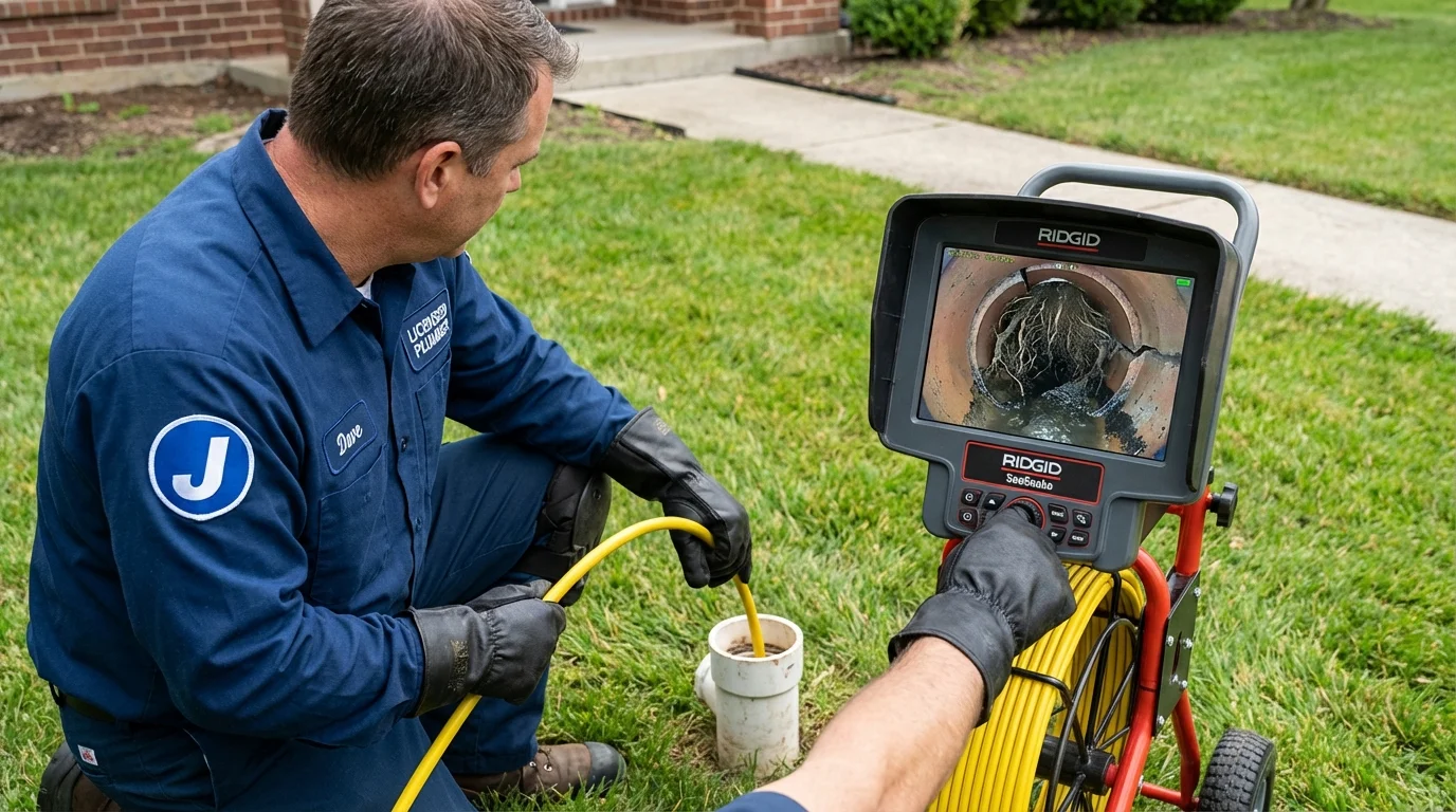 Sewer camera inspection being performed by Johns Plumbing LLC in Turners Falls