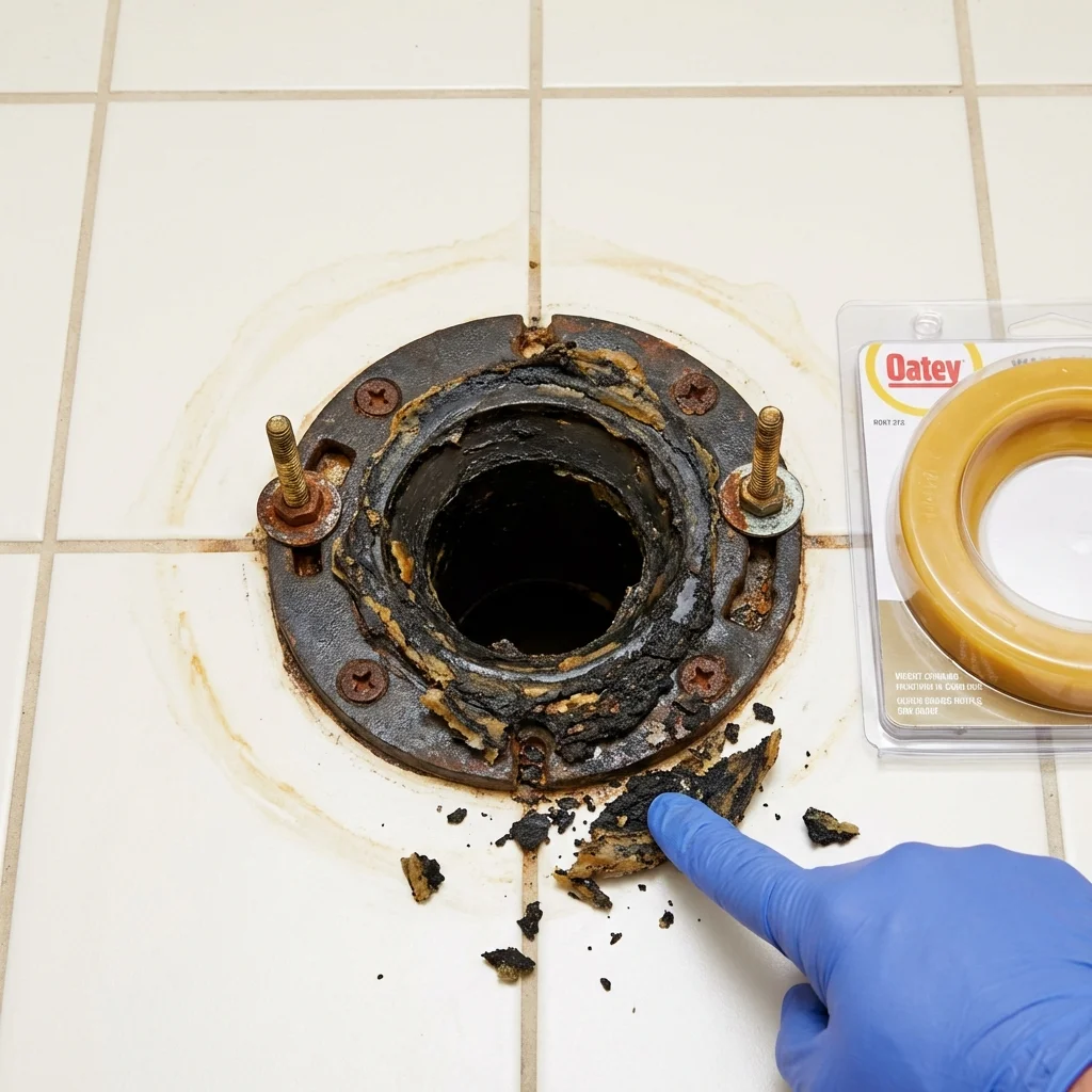Failed wax ring showing water seepage at the base of a toilet in a Turners Falls, MA home